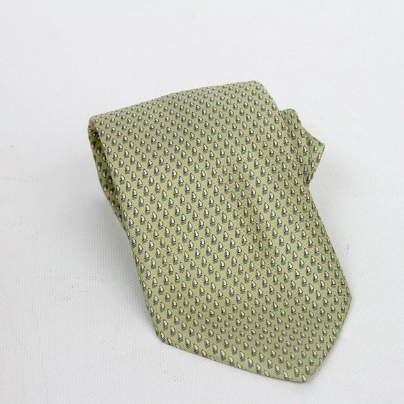 Brooks Brothers Makers Green Sail Boats Pure Silk Mens Necktie Tie Ties Y2K USA - Picture 1 of 3
